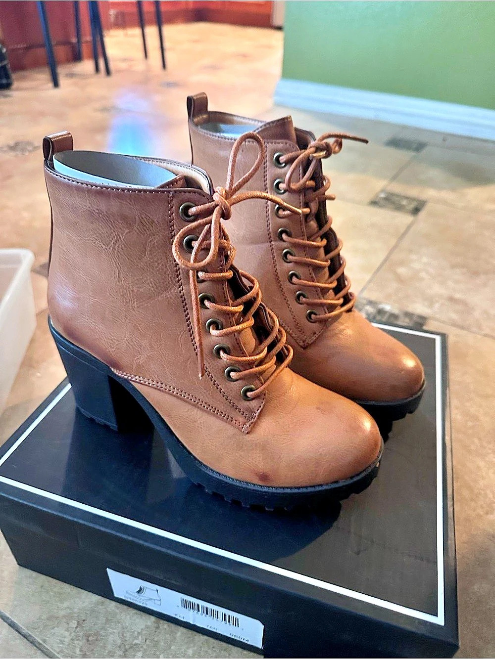 MIA Lace-Up Heeled Ankle Boots Brown NEW
